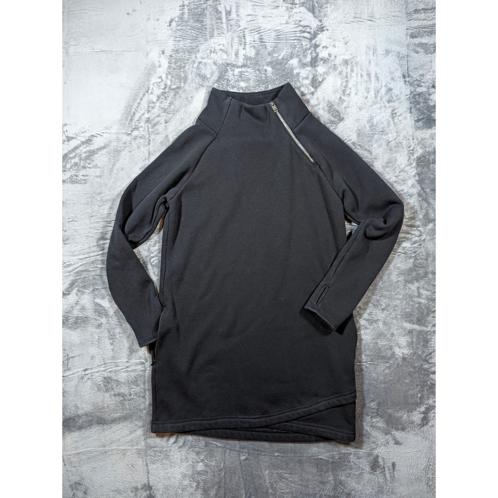 Women's ATHLETA Cozy Karma ASYM black long sleeve sweatshirt dress- Size Medium